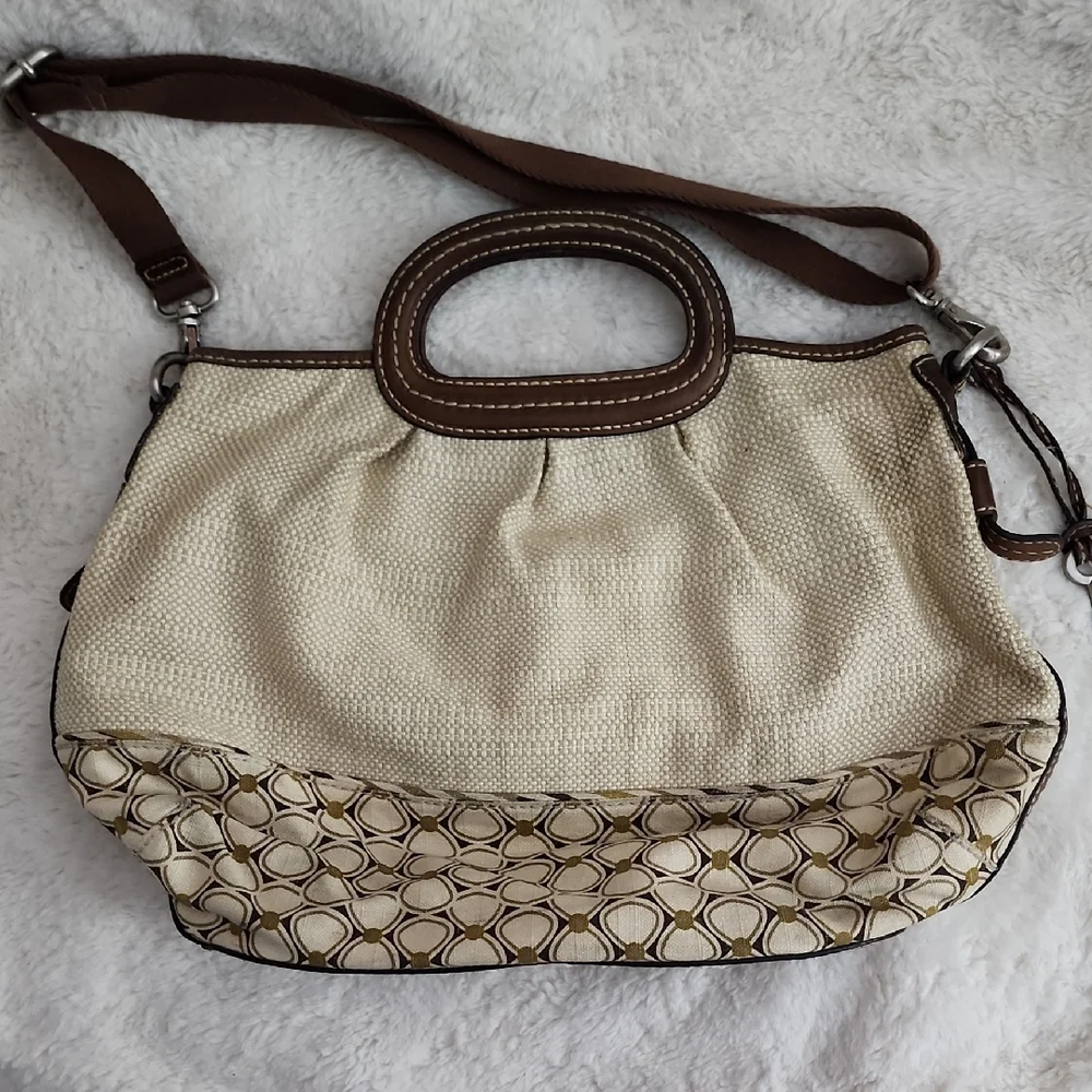 Fossil Vintage Beige and Brown Shoulder Bag Purse